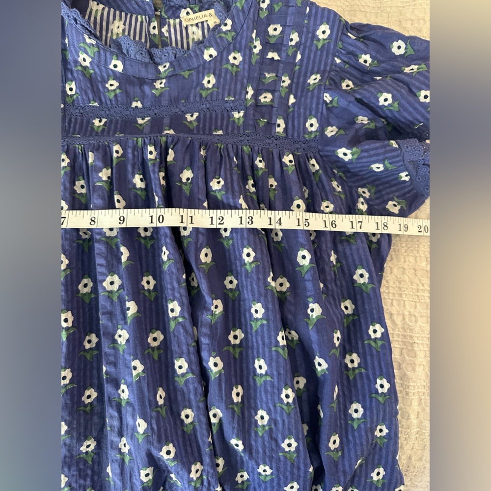 OPHELIA & INDIGO Women's Rosie Sleeve Edges Dress Blue Cotton Medium M - Picture 7 of 9